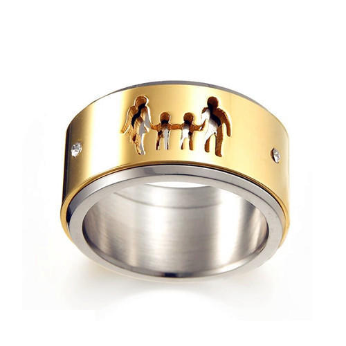Family figure spinning jewelry turning double layers spinner ring two-tone rotating rings